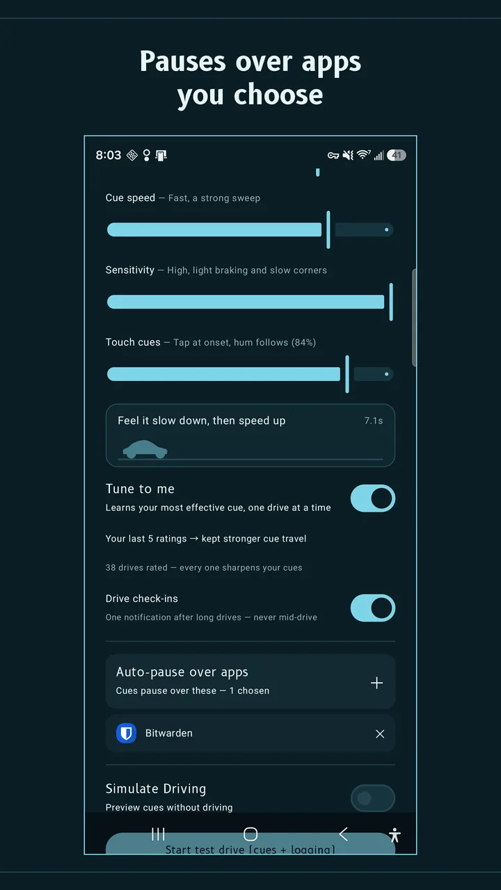 Perusa auto-pause picker for choosing apps where the cues should hide